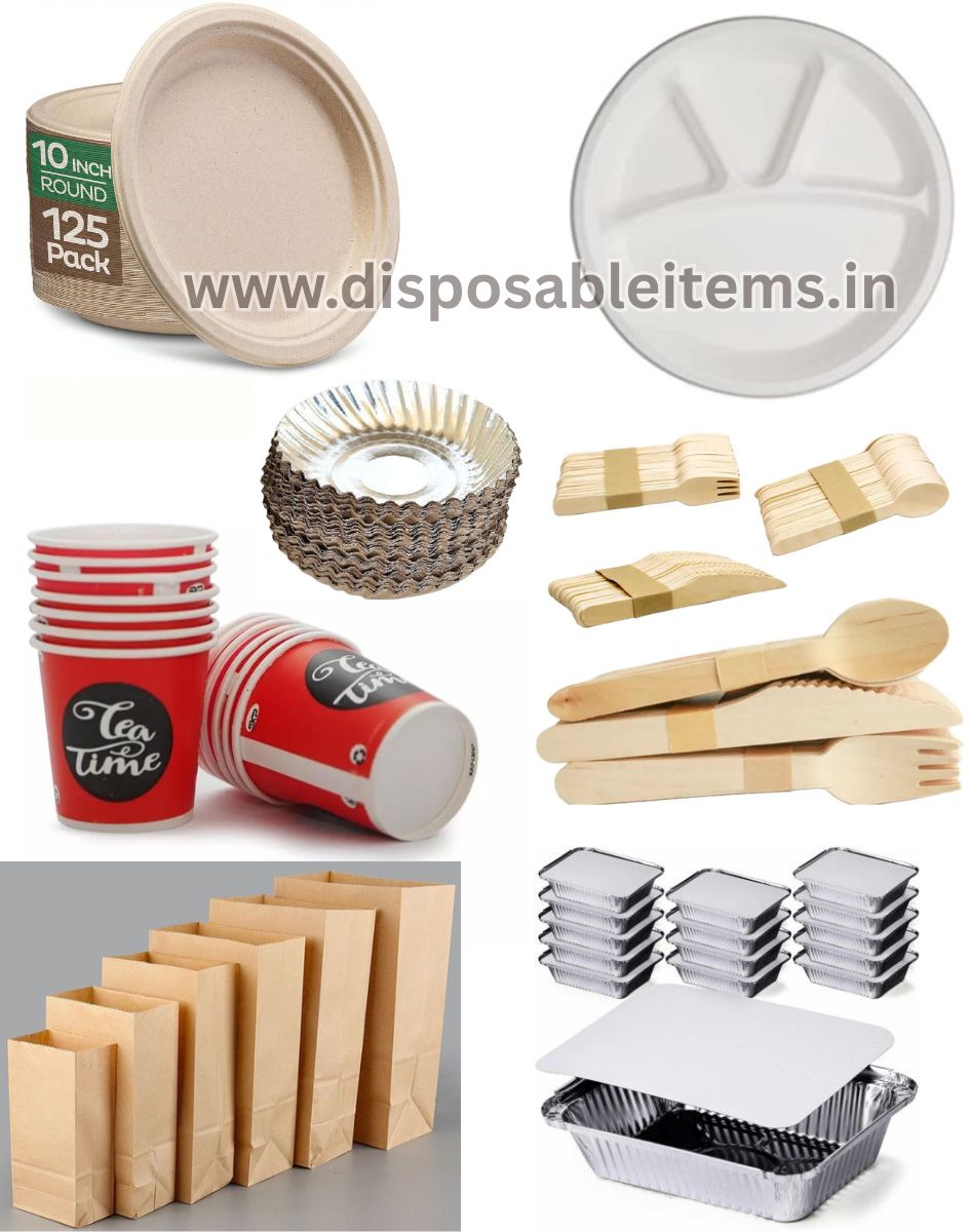 disposable items wholesale supply plate Paper cups glass wooden spoon fork bio Khaki carry bag Butter paper food packing Material
