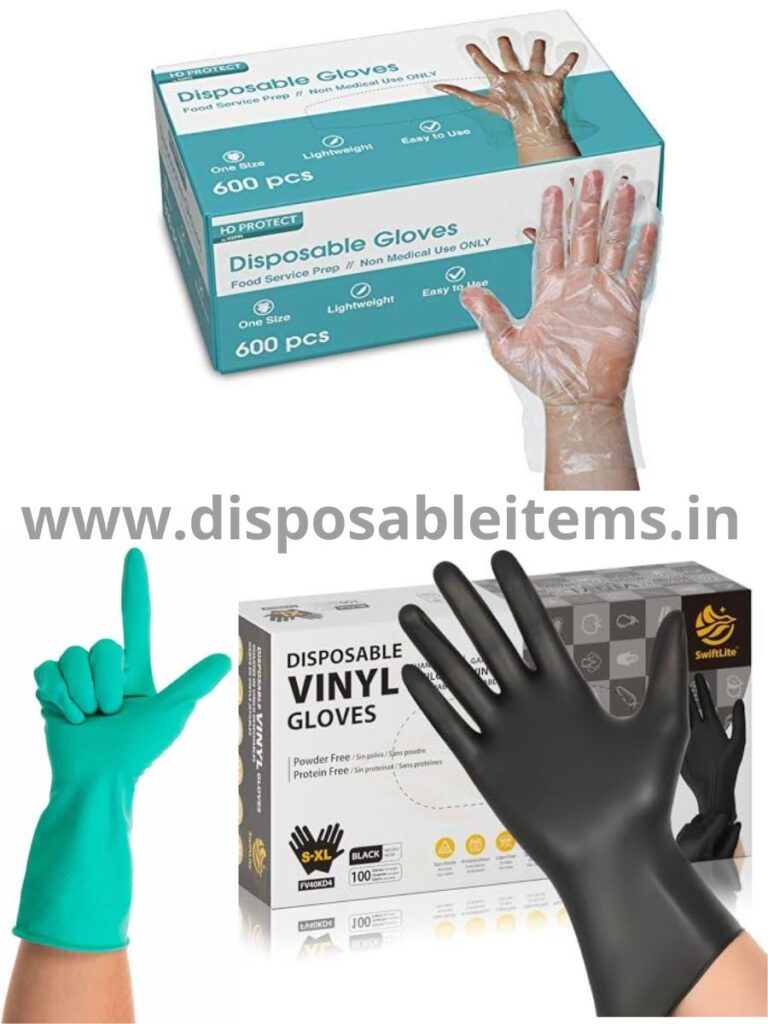 Disposable Gloves for cleaning, safety, medical use. rubber vinyl / nitrile made gloves, black, blue, white for cleaning, kitchen, clinic, saloon, hotel, shop, housekeeping. 