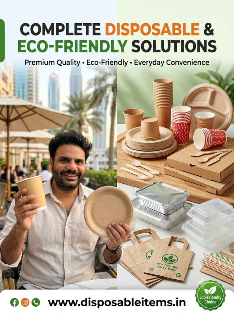 disposable material : Cup | Paper Plates | Glass | wood spoon | Fork | Khaki carry bag | Butter paper | Disposal Material | Thali | Napkin | Tissue paper